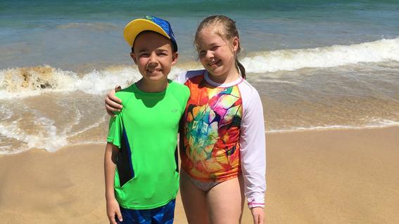 Waylon with his sister Billie Bea, enjoying the beach during his wish to go to the Nickelodeon Resort in 2019.