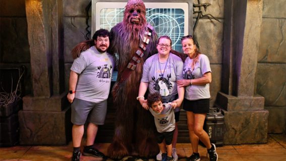 Elliott and family with Chewbacca