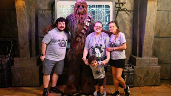 Elliott and family with Chewbacca