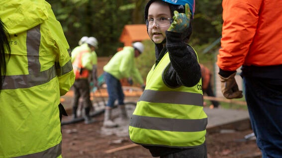 Wish Kid Cameron wearing Construction Gear