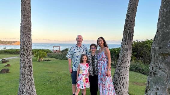 Rhydian, his parents Regina-Celeste and Bradley, and sister Noora, enjoy the beach, during Rhydian's wish to go to Hawaii