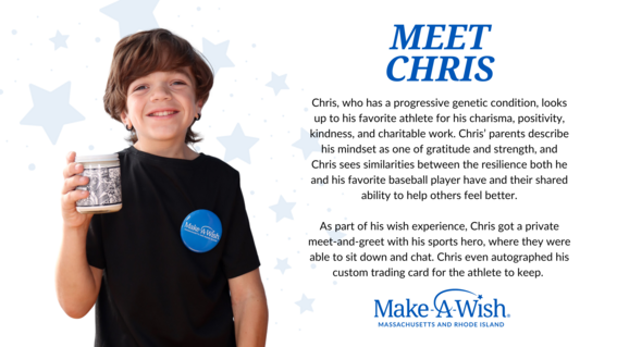 Wish kid Chris holding Make-A-Wish candles