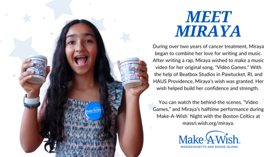 Wish kid Miraya holding Make-A-Wish candles