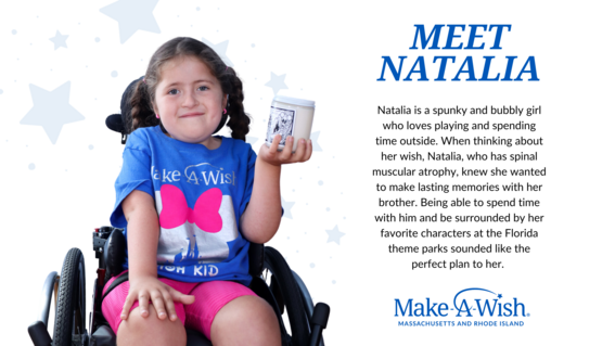 Wish kid Natalia holding Make-A-Wish candles