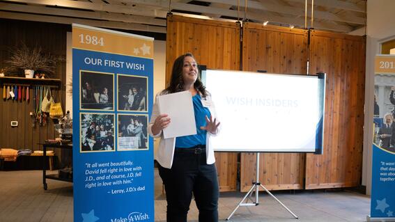 Wish mom Stacy speaking about the impact of a wish at Wish Insiders North Bay