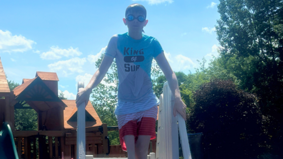 Marcus getting into pool