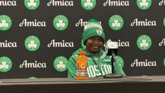 Ikenna at his personal press conference before the Celtics game