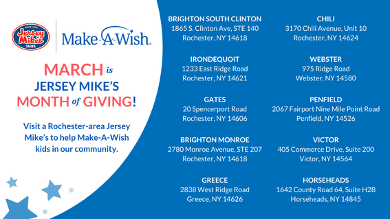 Jersey Mike's Month of Giving - Rochester locations