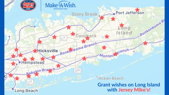 Map of Jersey Mike's Long Island locations