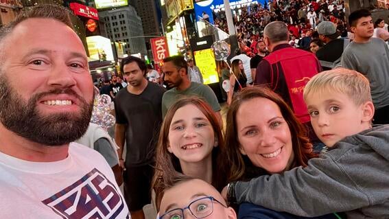 Brock family selfie at Times Square