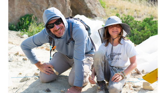 Eero and his dad, Joel, in action, dusting for fossils. 