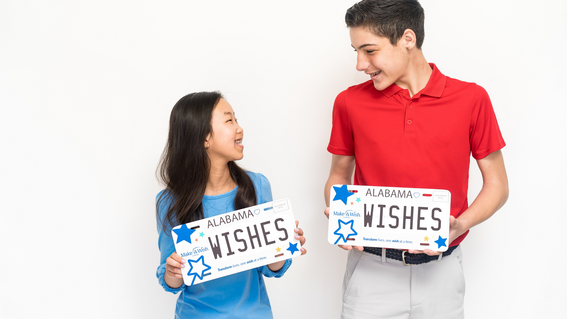 wish kid with Make-A-Wish Alabama car tag