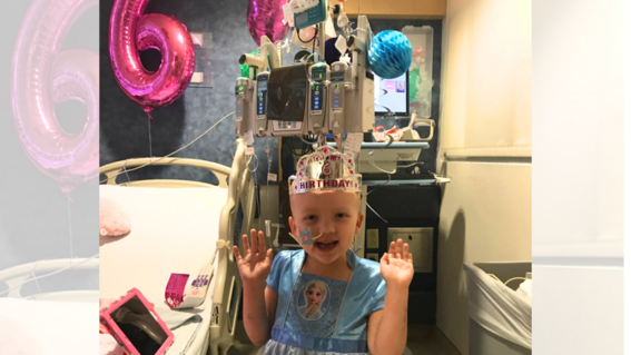 Photos of wish kid Aileen in the hospital during her cancer treatment, celebrating her sixth birthday
