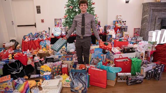Jude with presents for other children