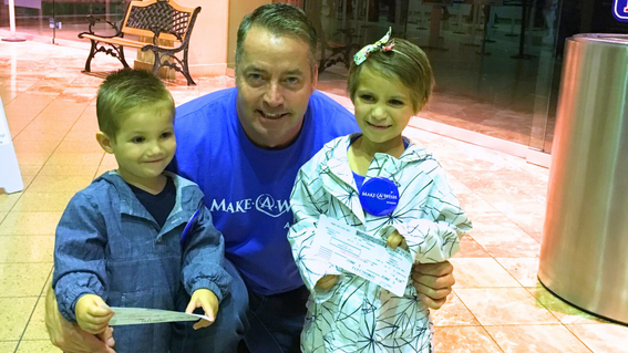 Duke Snider with Wish Kid Olivia and her brother