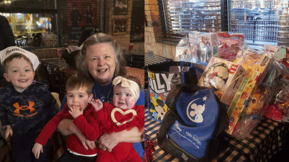 Debi holding three kids at Parker's wish celebration