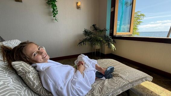 Caiya relaxing at the spa in Hawaii