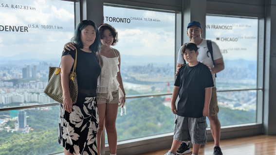 Zoey and her family taking in the views from the top of the Seoul Tower