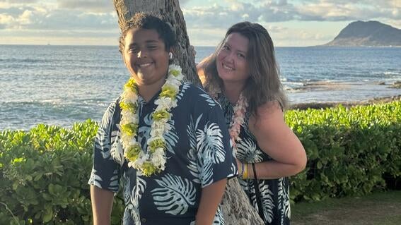 Easton and mom on wish trip