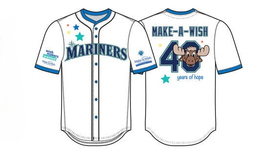 Image of front and back of the game Jersey included with the Mariners Tickets 