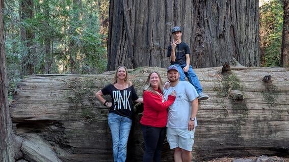 Noah and his family at the Redwoods forest