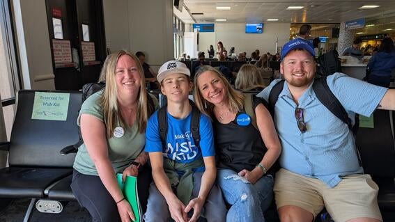 Noah and his family at the airport
