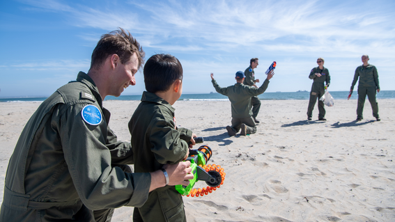 Ringo's wish day even included an epic beachside Nerf blaster battle with members of the squadron! 