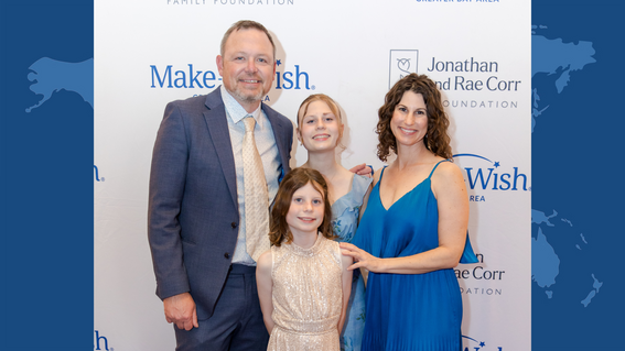 Wish kid Elena (back, center) with mom Elizabeth, dad Joshua, and sister Nadine. Elena’s wish to go to Australia to go snorkeling in the Great Barrier Reef is coming true this summer.   