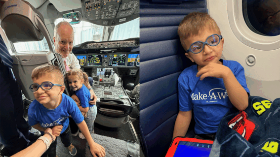 Max and his siblings on the plane