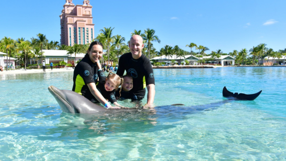 Christopher swimming with dolphins