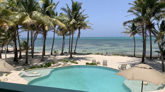 View from the balcony overlooking the pool and ocean