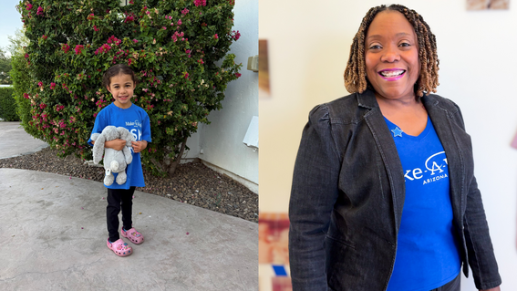 Necco Stevens, June Volunteer of the Month, and wish kid she helped grant wish for