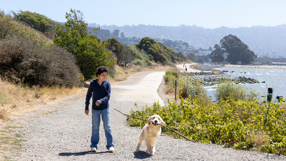 Anika and Rudder explore the Albany Bulb together. 