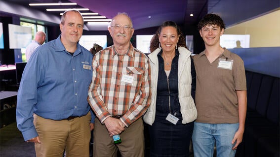 From left to right: Make-A-Wish Greater Bay Area staff member Daniel Marlay with volunteers Dan Karthas, Joy Shumeli, and Cayden Shumeli