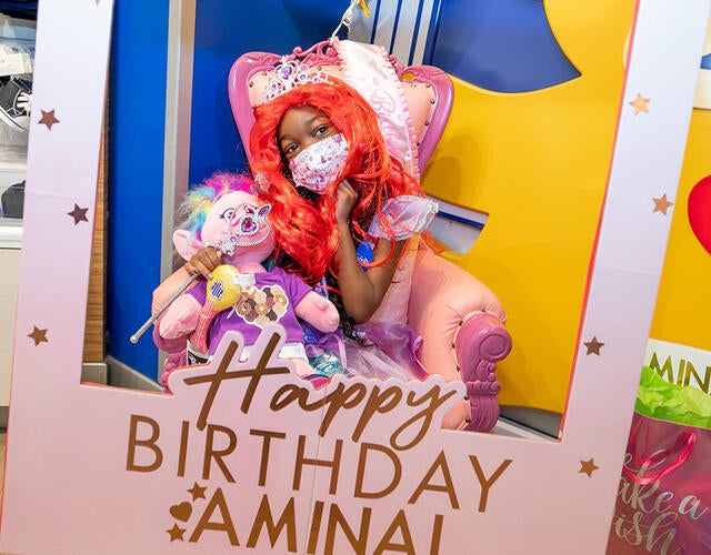 Wish kid Amina celebrates her birthday at Build-A-Bear