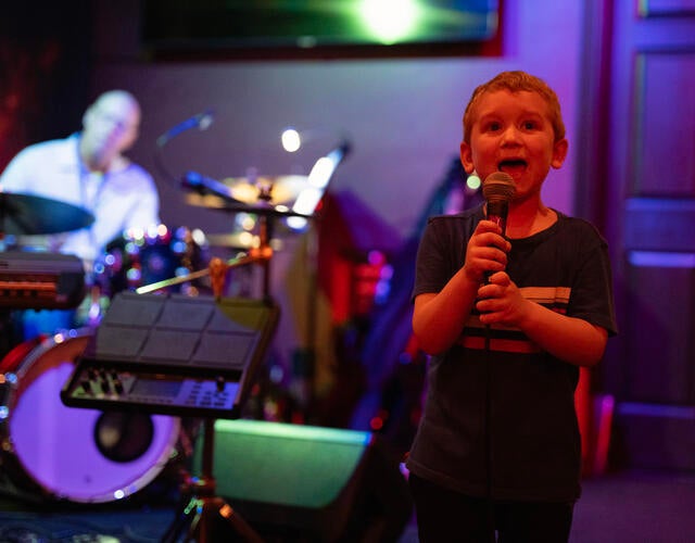 Nolan on the mic during his wish celebration