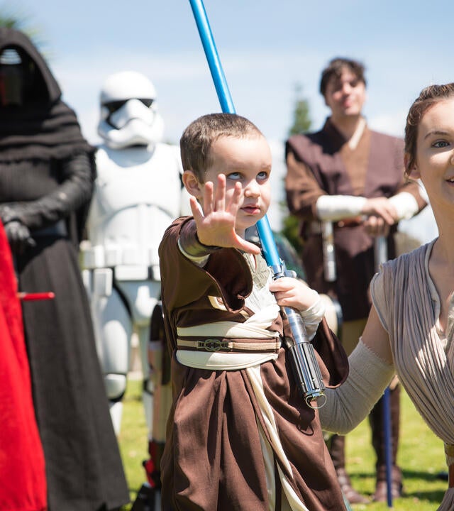 Dom using the force with his Star Wars friends