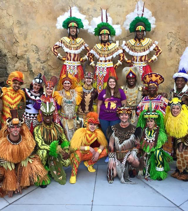 Wish kid Ellison with the cast of Lion King at Animal Kingdom