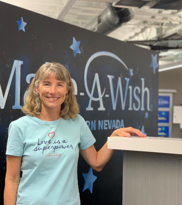 Gwen posing at the entrance to The Wishing Place