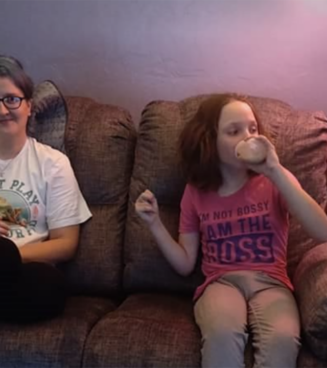 Nevaeh and her mom in her wish for a reading nook.