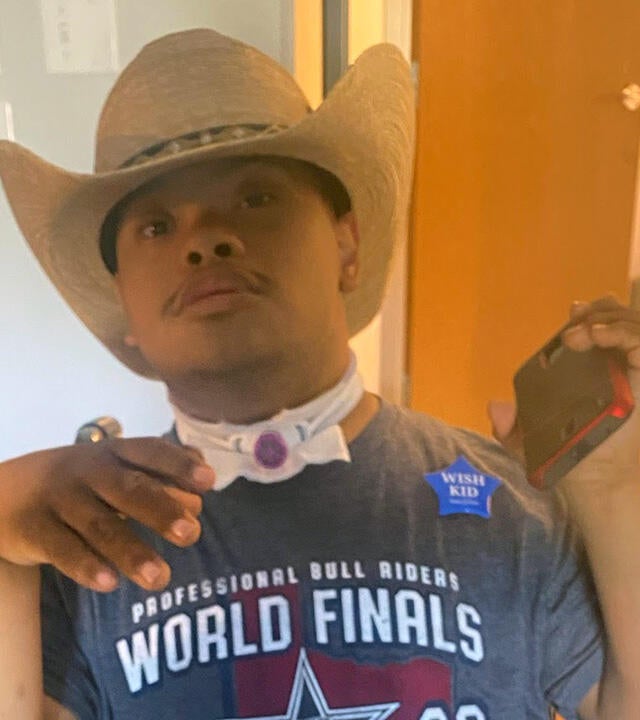 Wish kid Osvaldo could not wait to see the professional bull riders on his wish!