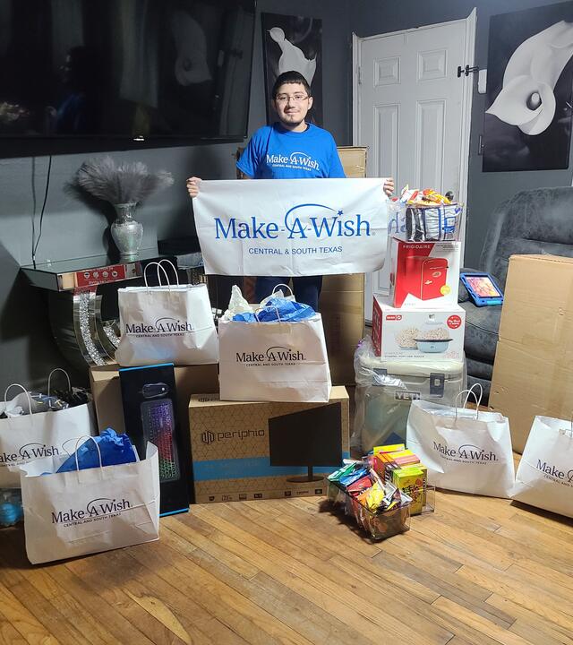 Joshua with all of his gifts wrapped up