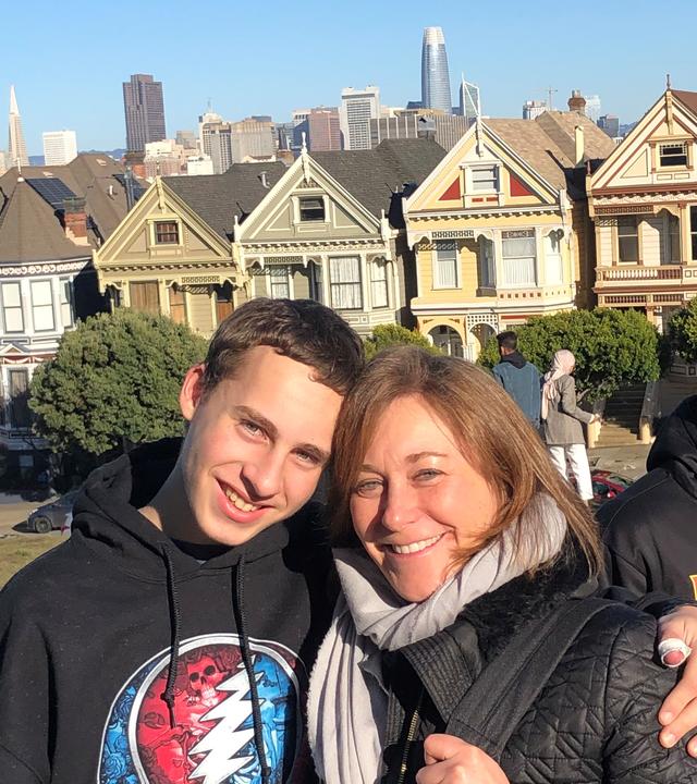 Wish kid Zach with his mom in San Francisco