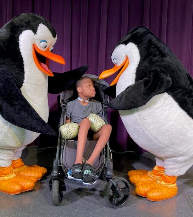 Wish kid Demetrics meeting penguin characters