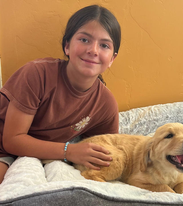 Bianca pets her new puppy!