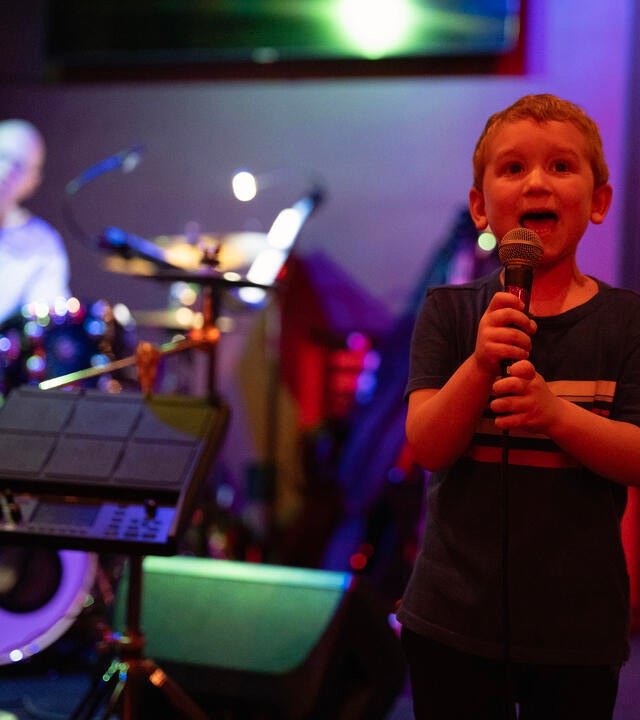 Nolan on the mic during his wish celebration