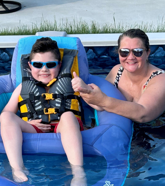 Ben Longo with Mom in Pool