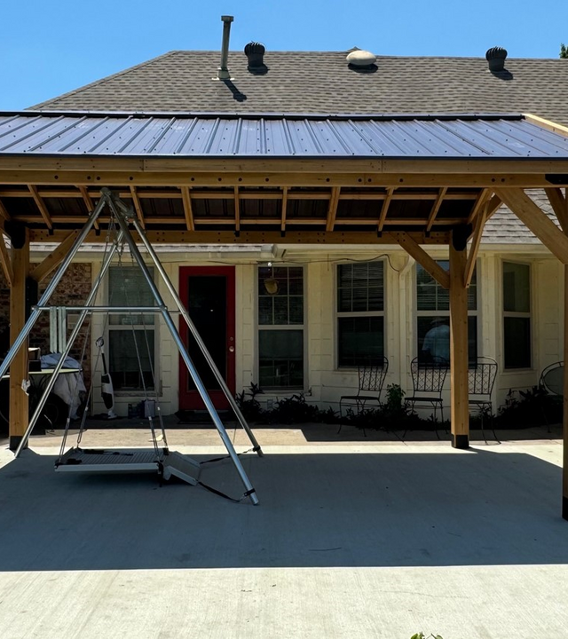 backyard pergola and wheelchair-accessible swing
