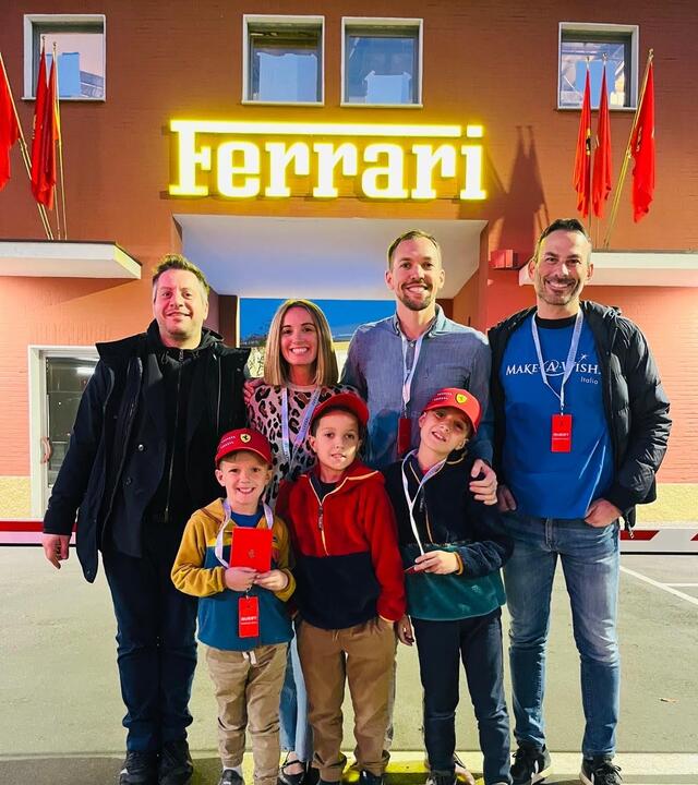 Wish kid Reid in front of the Ferrari Building