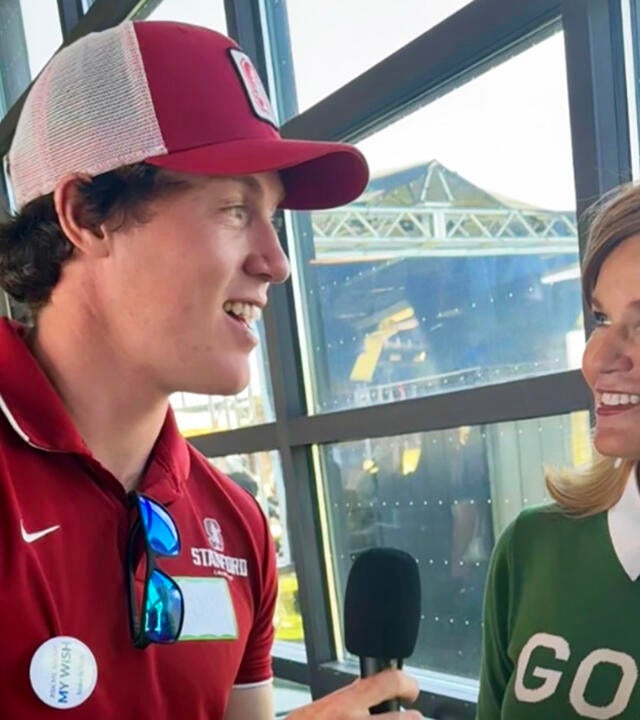 Grady and Amy doing an interview at the Wish It Forward Reunion